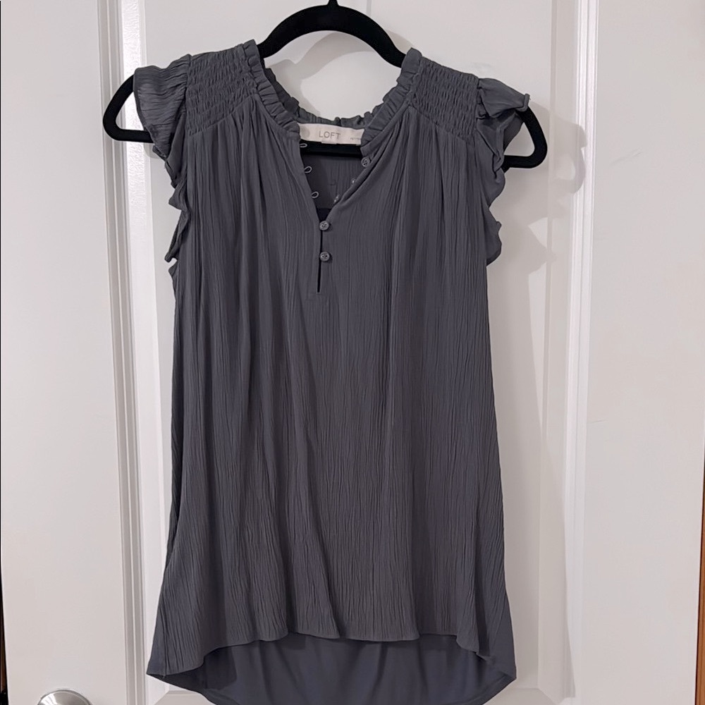 LOFT Women's greyish blue Ruffle Sleeve Top